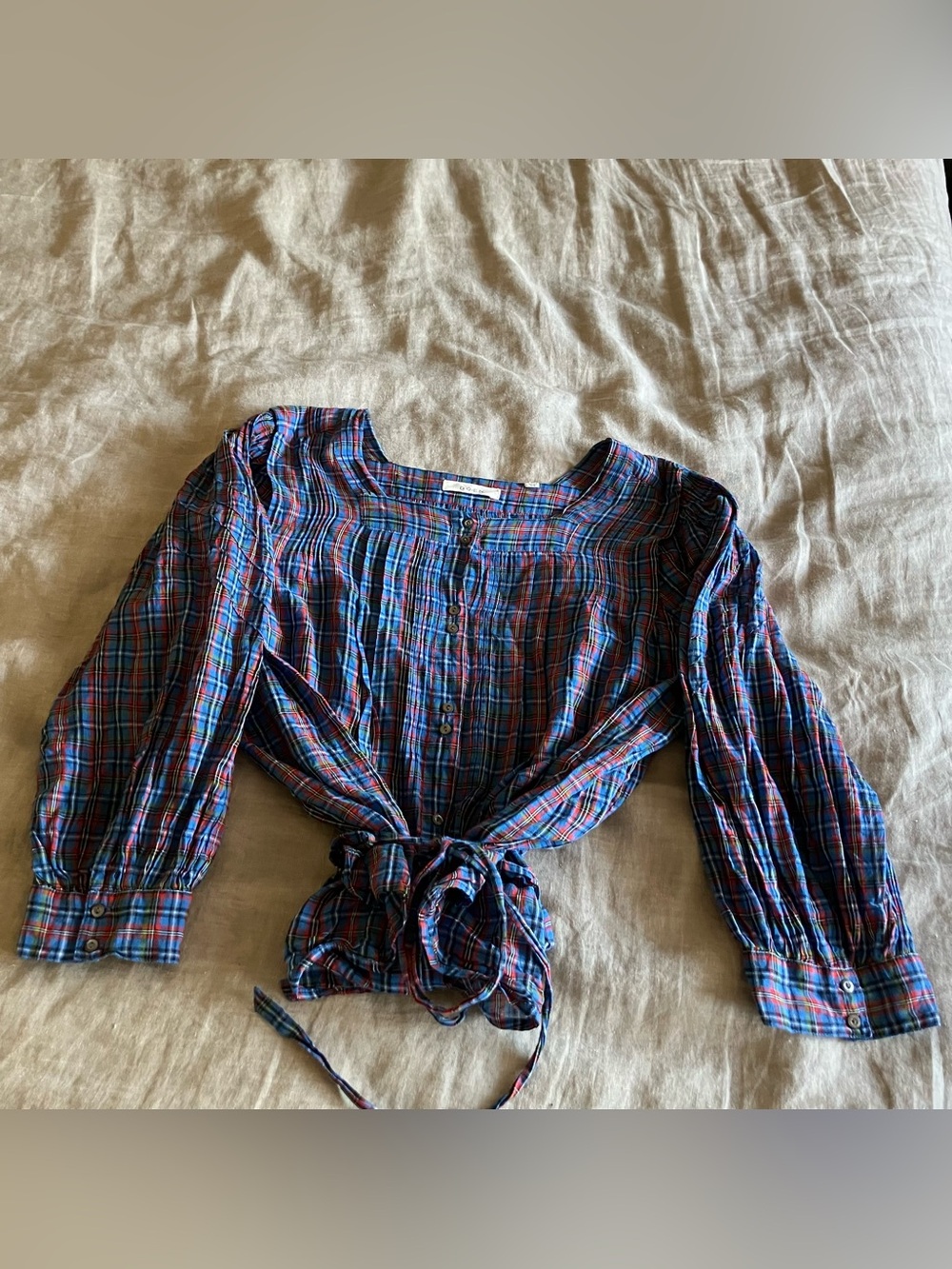 DÔEN Toulouse Top in French Plaid Blue - Size Small - Picture 6 of 11